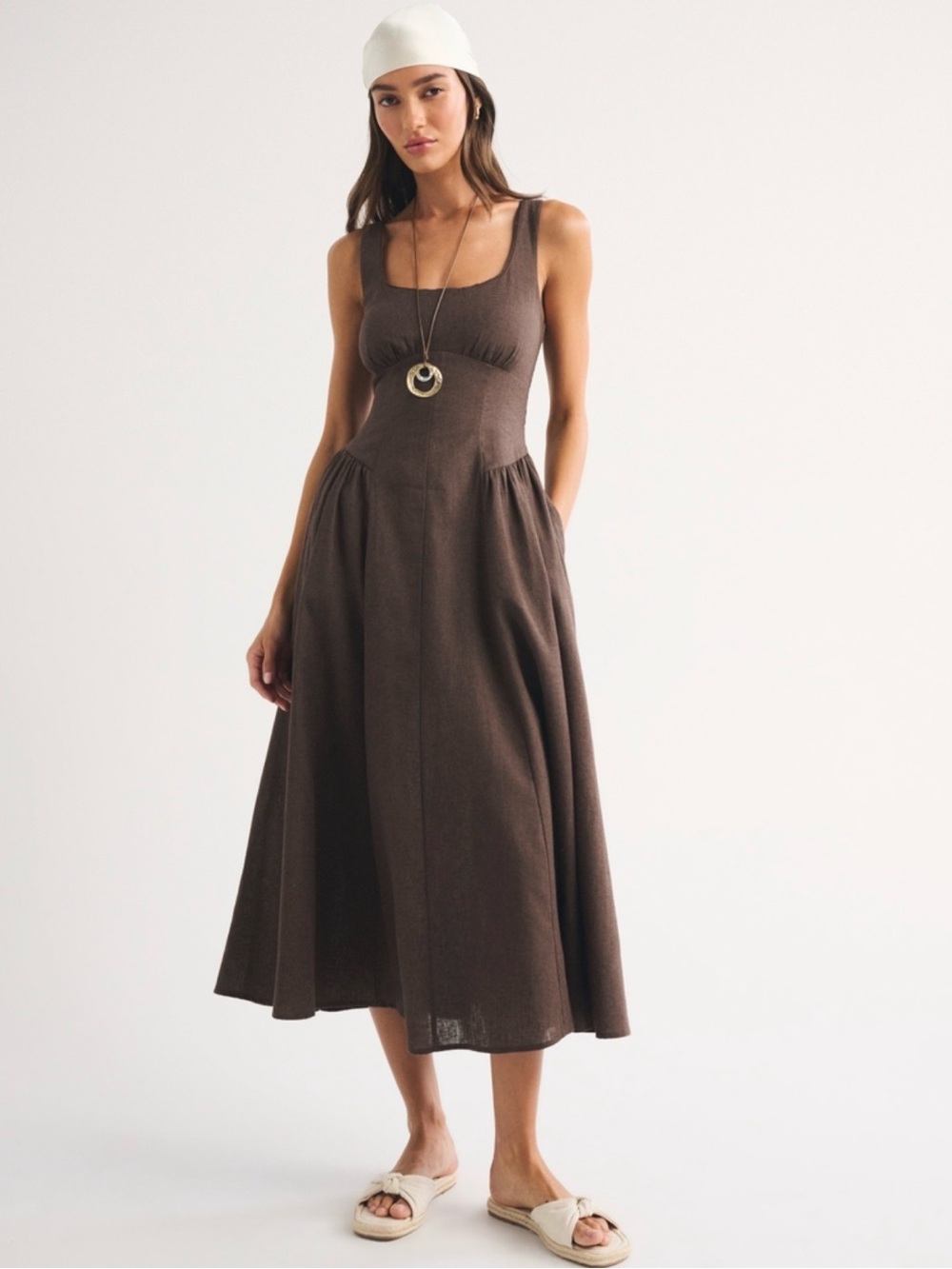 Abercrombie Linen-Blend A&F Bra-Free Dylan Midi Dress size Medium
